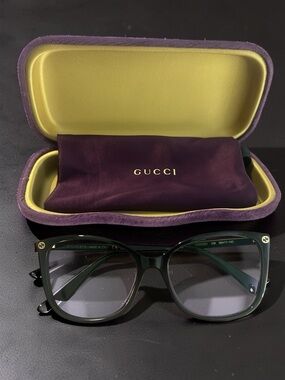 Gucci Fancy Black Square Sunglasses with Purple Velvet Case